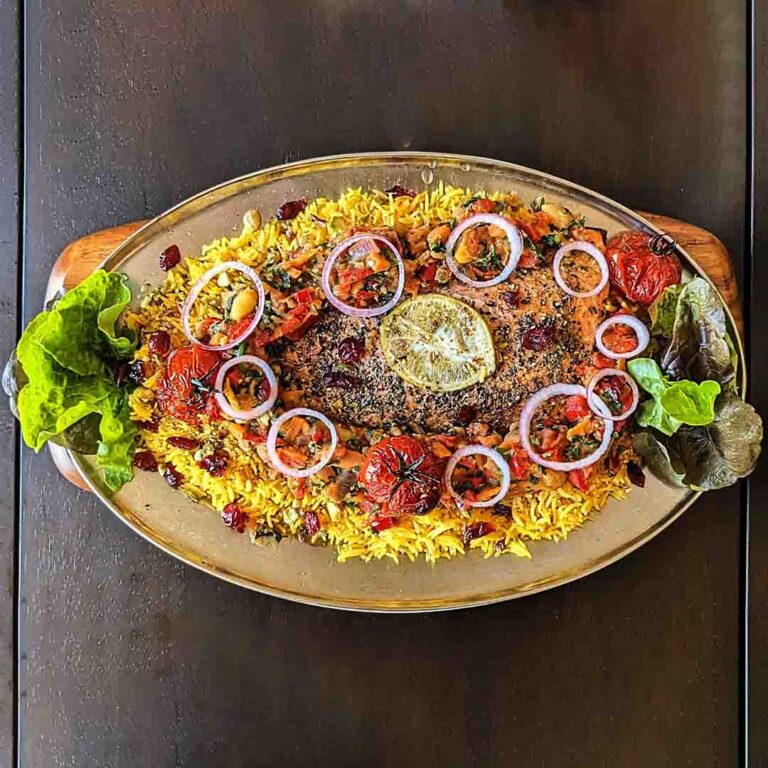 Bahrain style baked salmon with aromatic rice